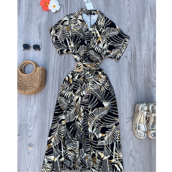 Size Medium | Zara | 100% Cotton Belted Shirt Dress - Picture 3 of 10